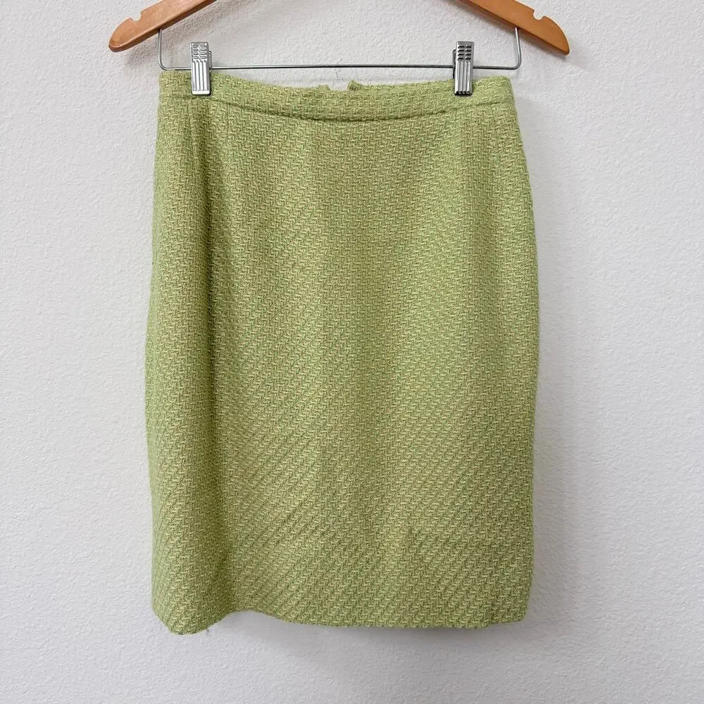 Dewilde Koos‎ New York Tweed Skirt Suit Floral Lined Blazer Green Size 10